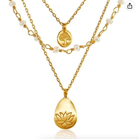 Satya Tree of Life & Lotus Pearl Triple Chain Gold necklace - Picture 5 of 6